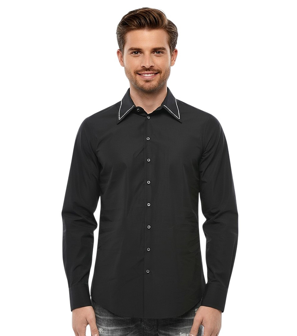 Black Slim Solid Shirt