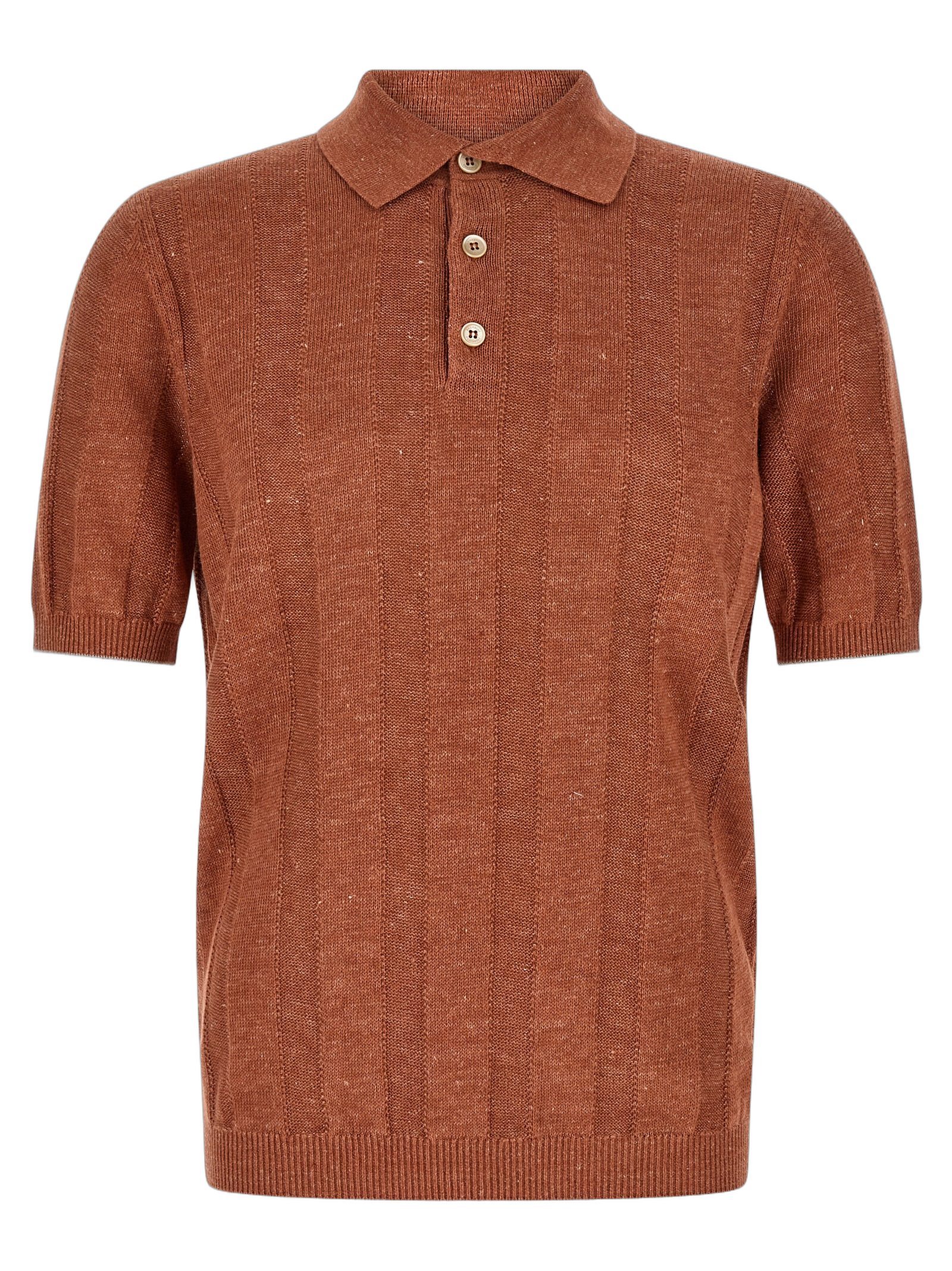 Linen-Cotton Blend Polo Shirt — Orange