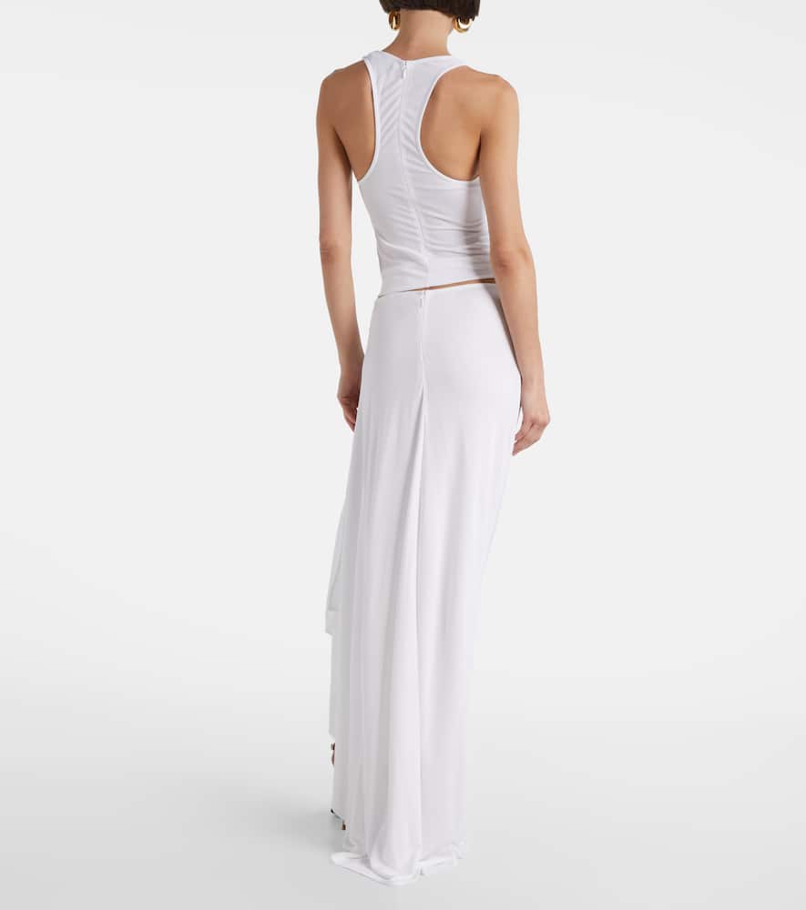 Crescent draped asymmetric midi skirt