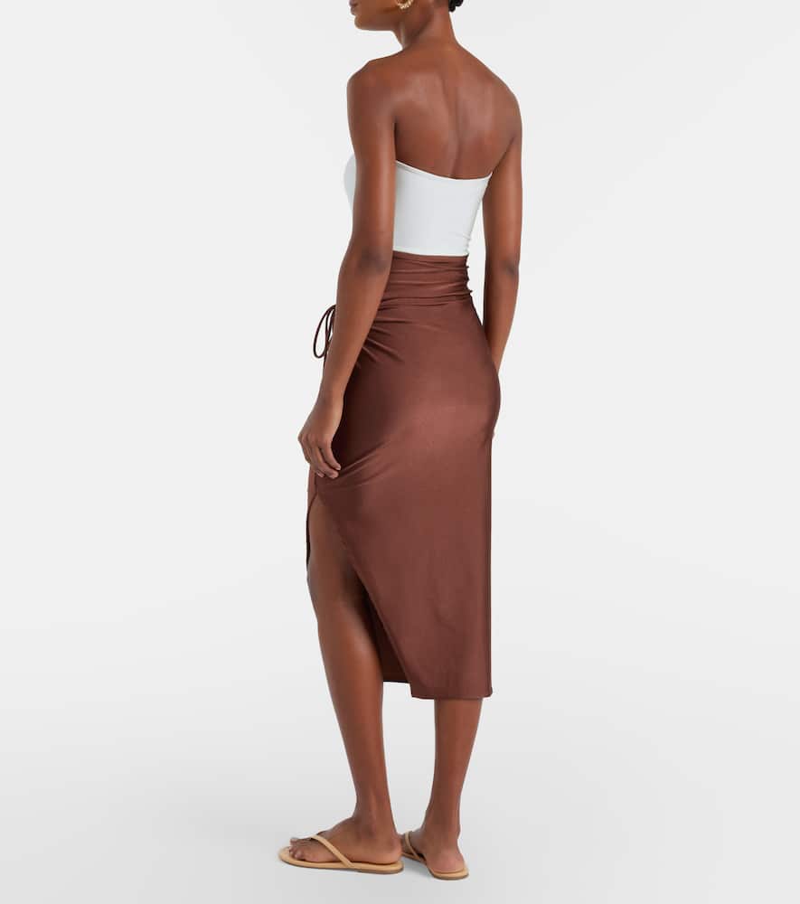 Solid Ruched gathered midi skirt