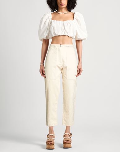 Woman Jeans Ivory Size 4 Cotton, Linen