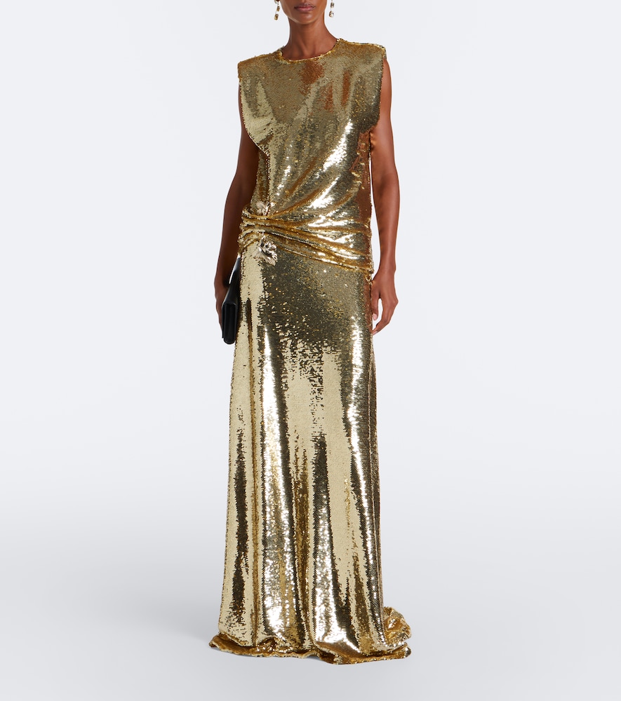 Sequined embellished gathered gown