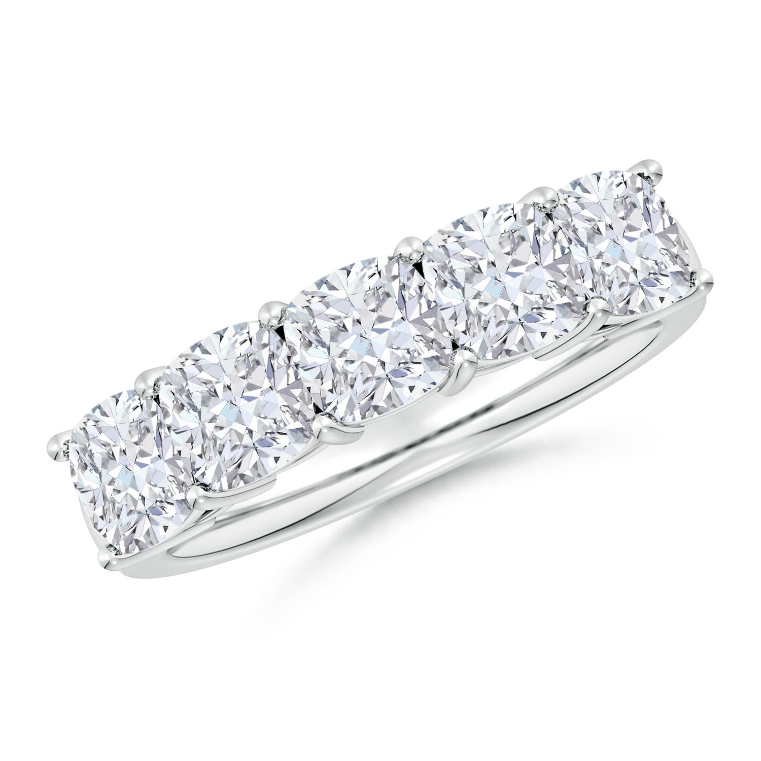 Angara 3.45 CTW Lab-Grown Prong-Set Cushion Diamond Five Stone Wedding Ring in 14K White Gold