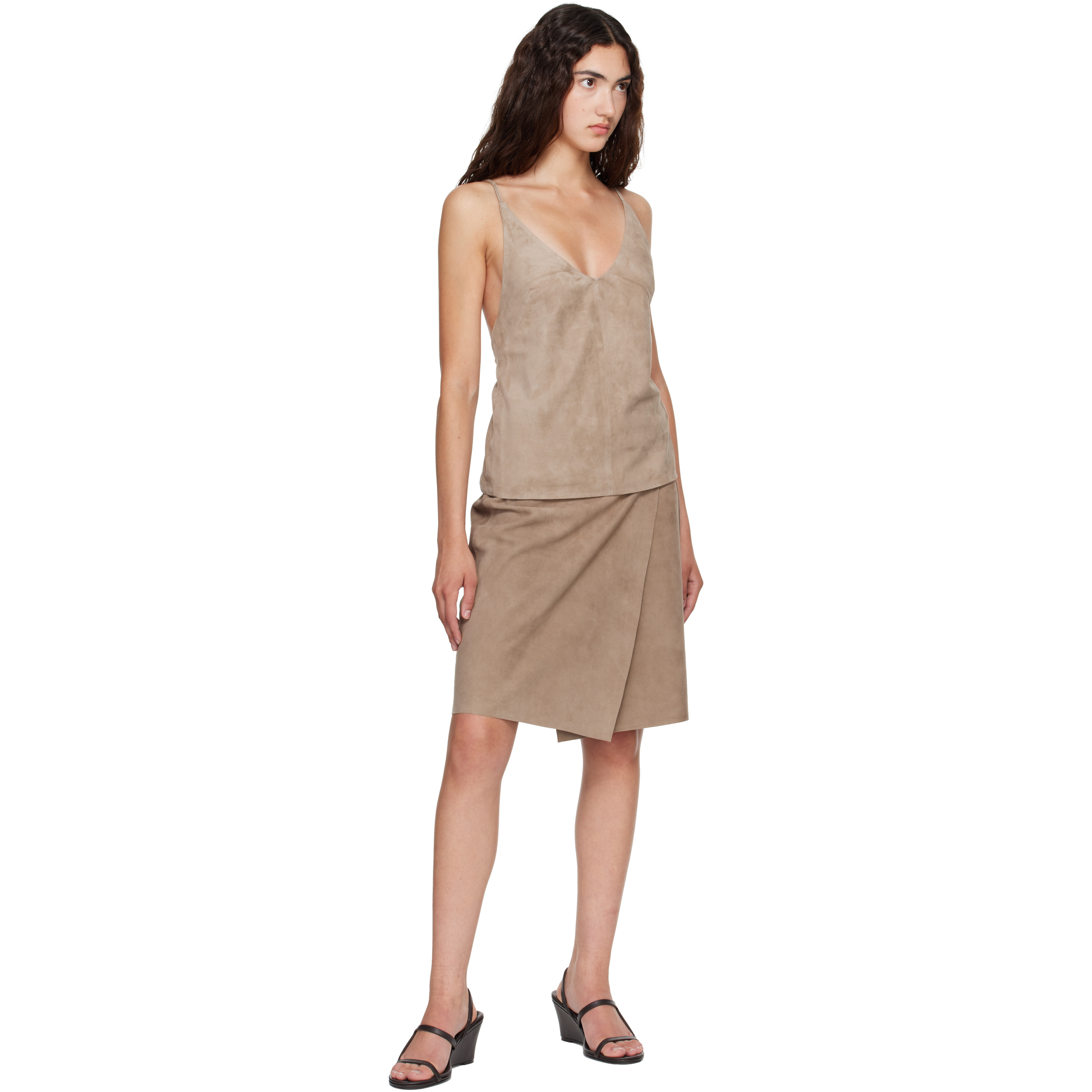 Taupe Suede Everyday Wrap Midi Skirt