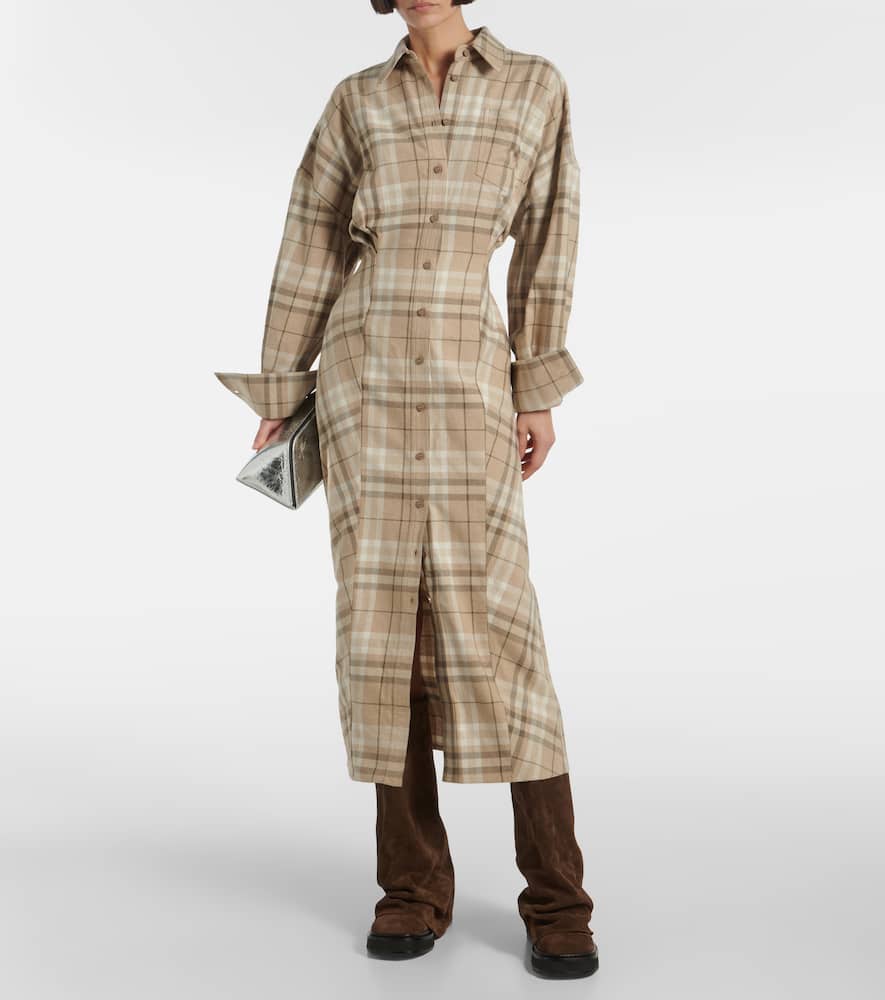 Checked cotton-blend shirt dress
