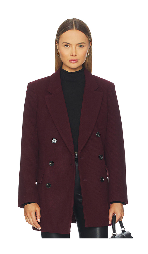 PISTOLA Emory Short Double Breasted Wool Coat in Wine. XL. Also in L, M
