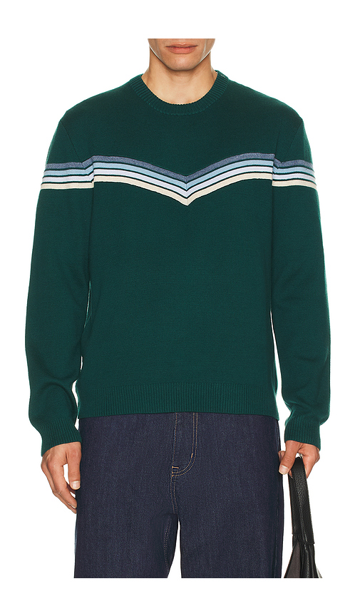 Marine Layer Chevron Varsity Crew Sweater in Green. S. Also in L, M, XL/1X
