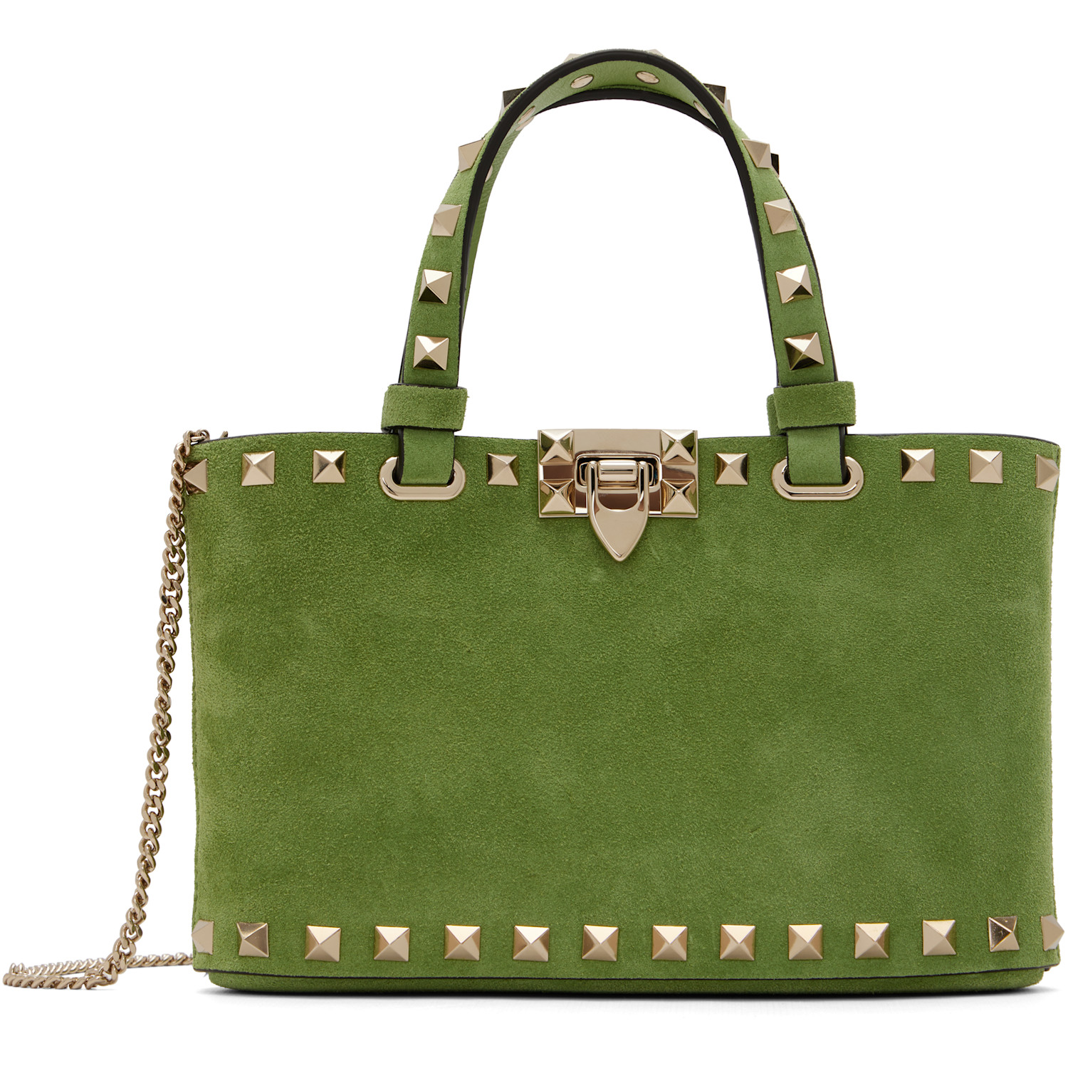 Green Rockstud Mini Suede Shopping Tote