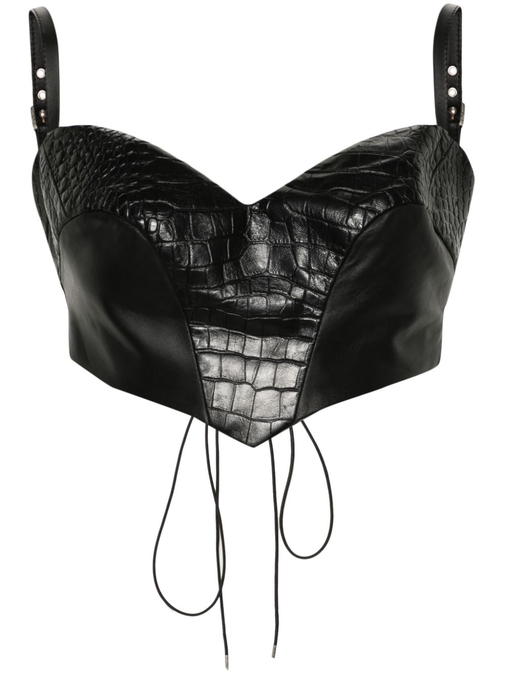 Croc-effect leather top - Black