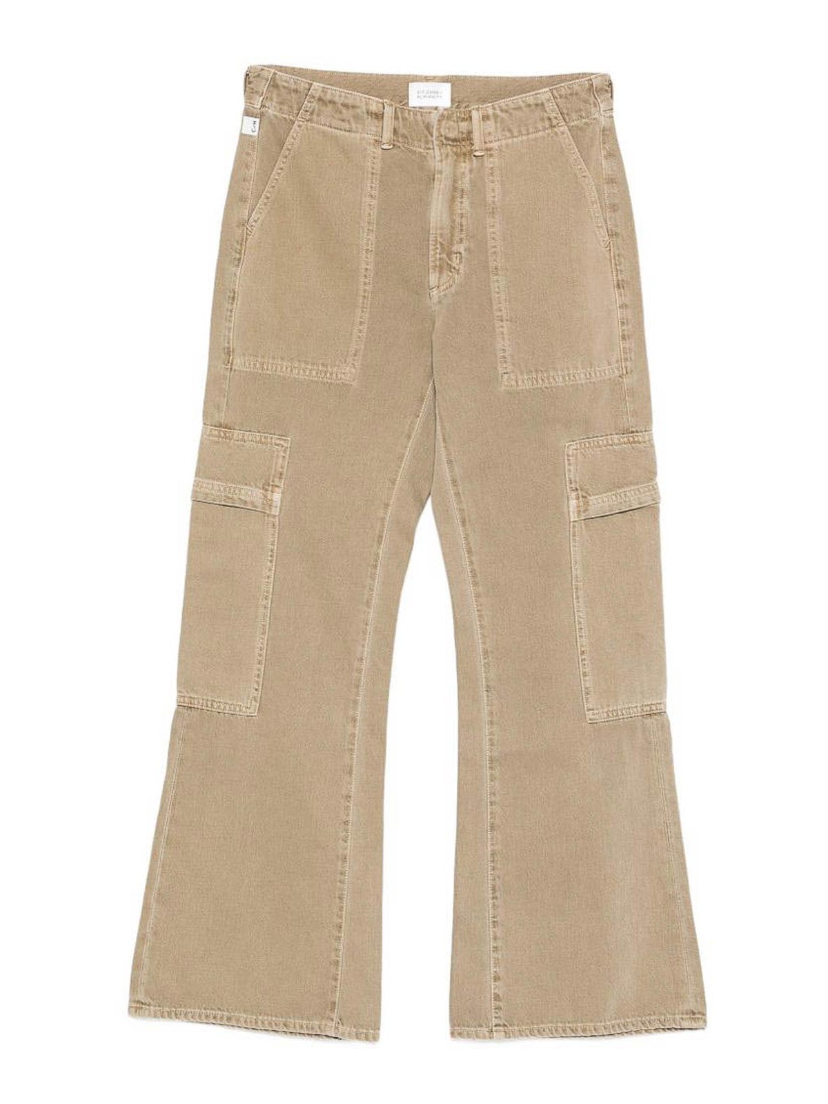 Clina flared jeans in beige with pockets