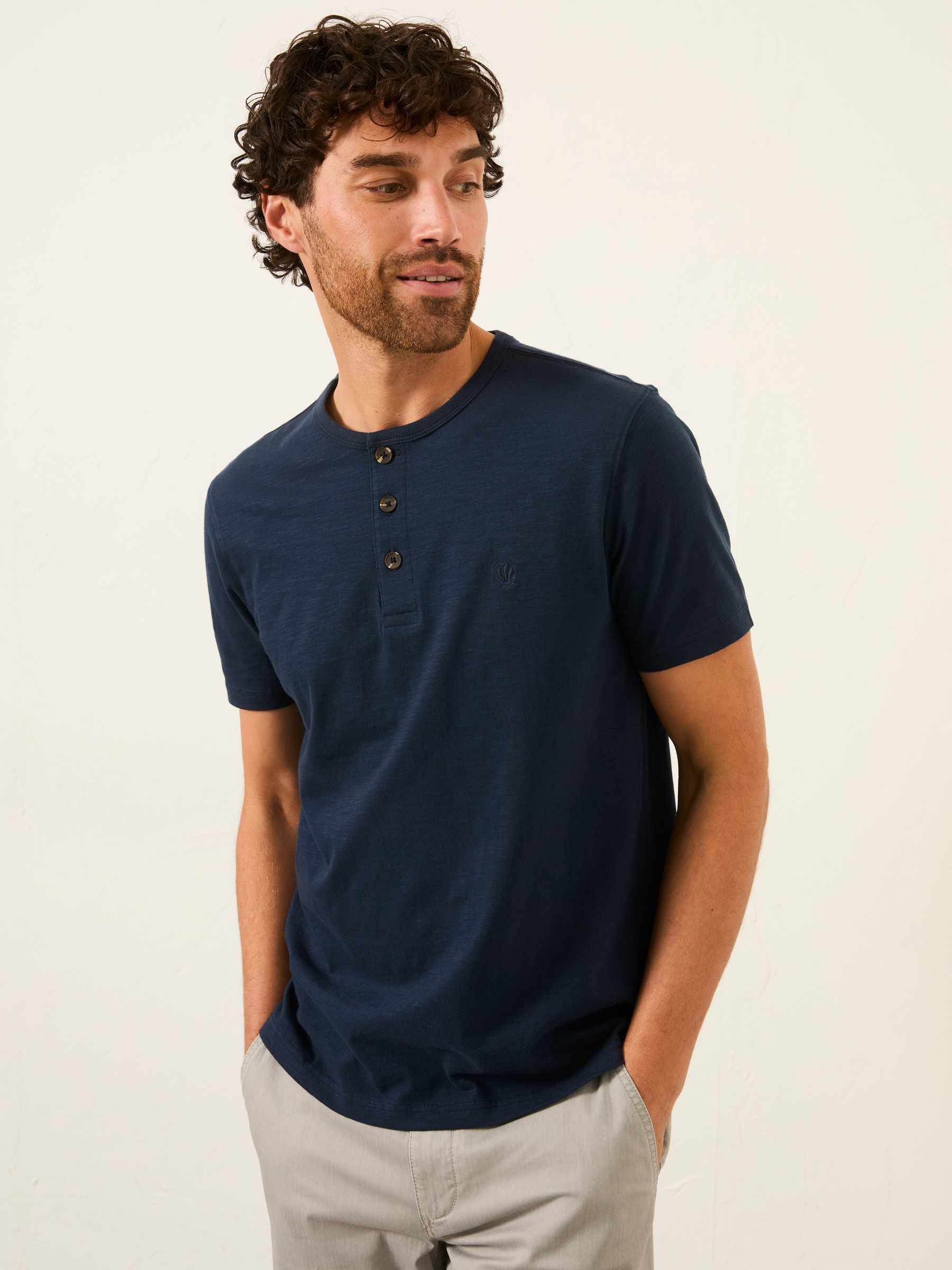 FatFace Henley Navy Woodside Slub Tshirt