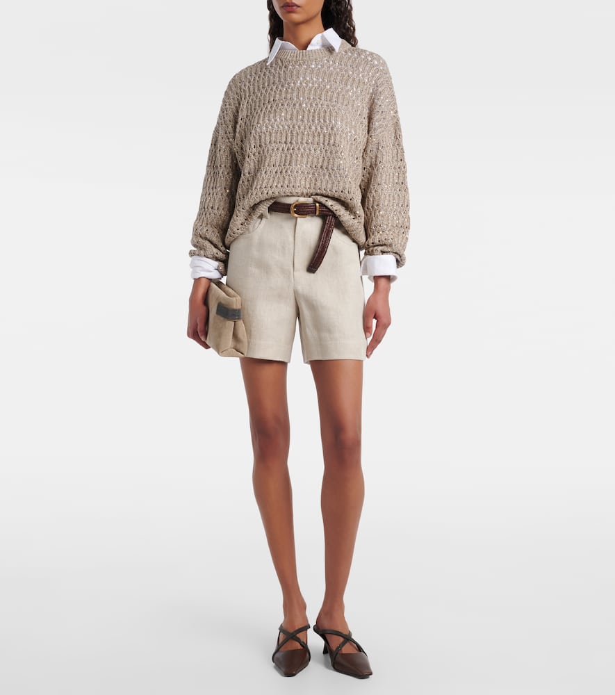 Sequined linen-blend sweater
