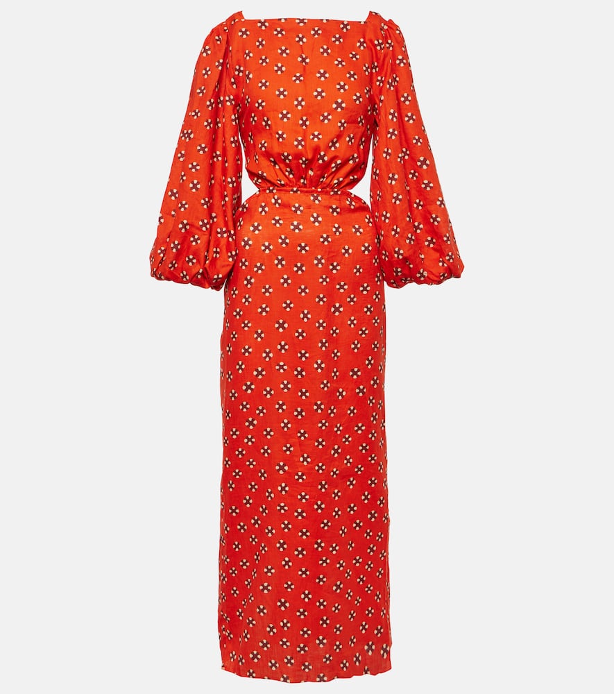 Printed linen midi dress