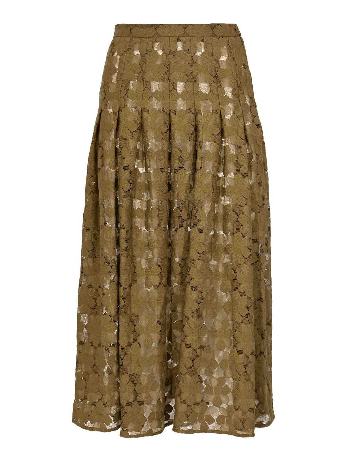 Mstairone Midi Skirt In Khaki Green Lace
