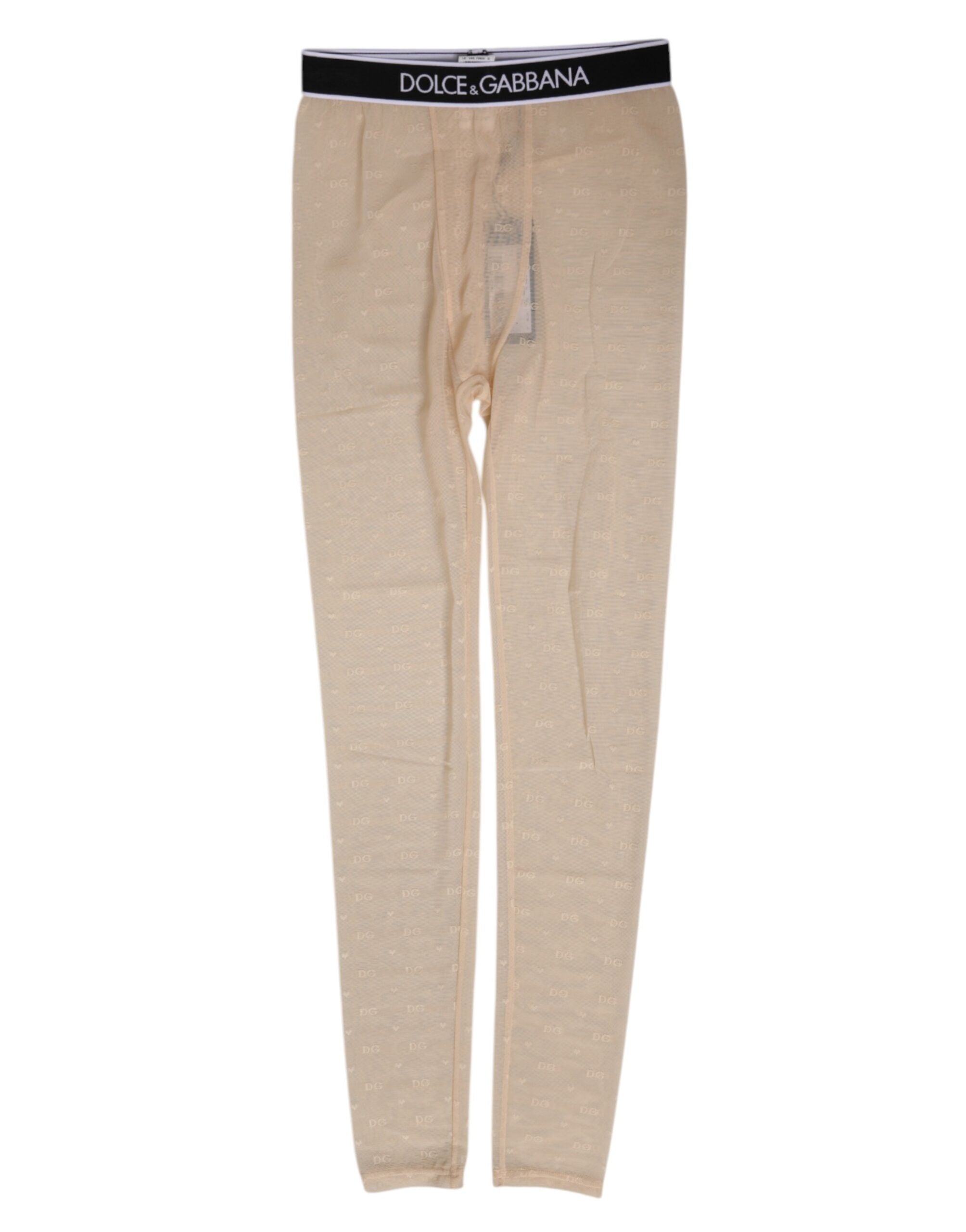 Nylon Logo Lace Leggings — Beige