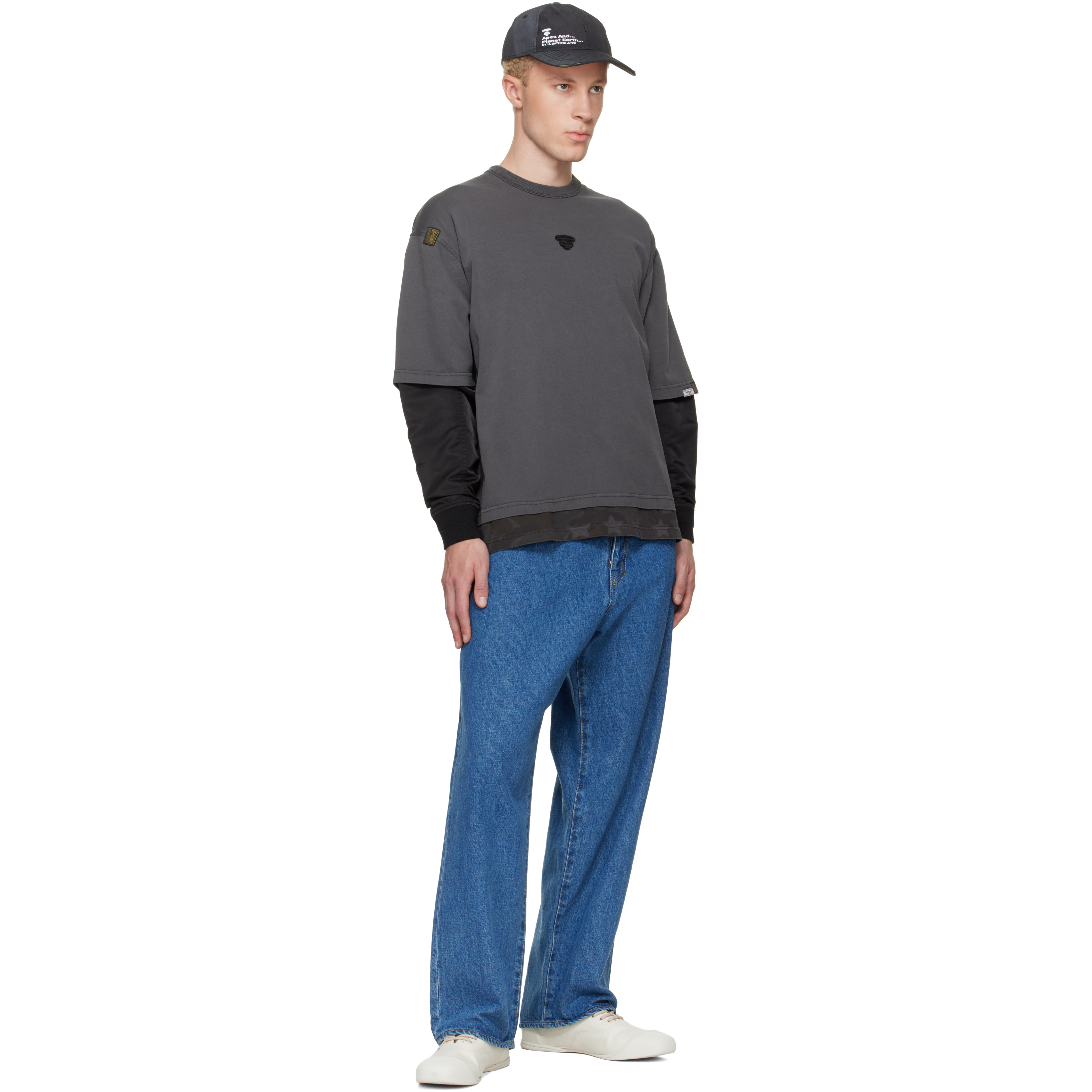 Gray Moonface Logo Long Sleeve T-shirt