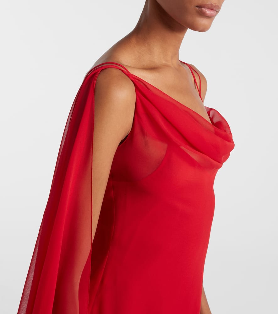 Asymmetric draped silk georgette gown