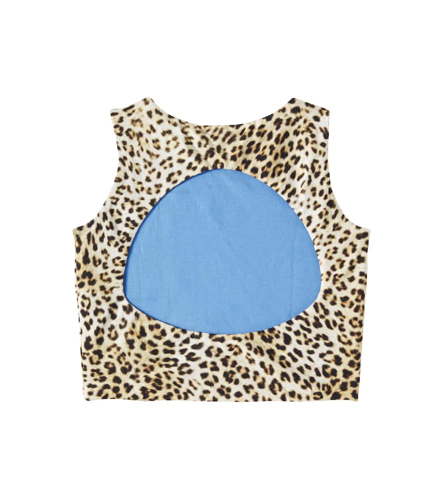Leopard-print cutout cotton-blend top