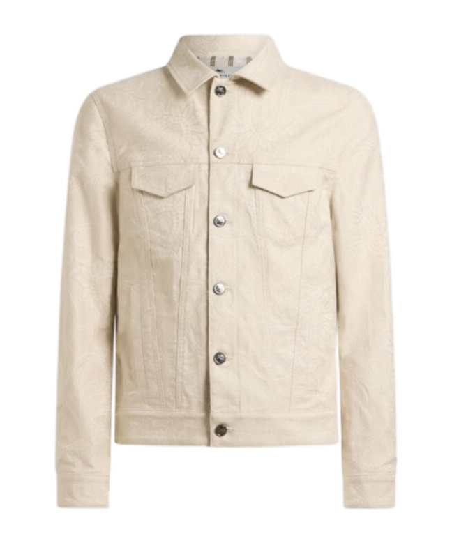 JACQUARD DENIM JACKET WITH LEAFY PAISLEY MOTIF