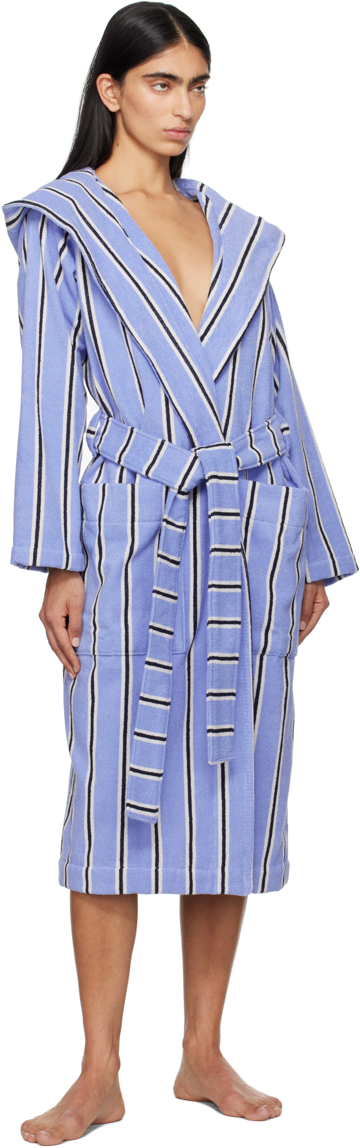 Tekla Blue Terry Hooded Bathrobe