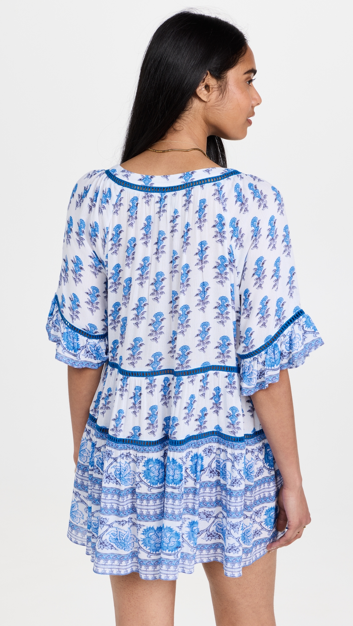 Drop Waist Border Print Dress Blue Border Print