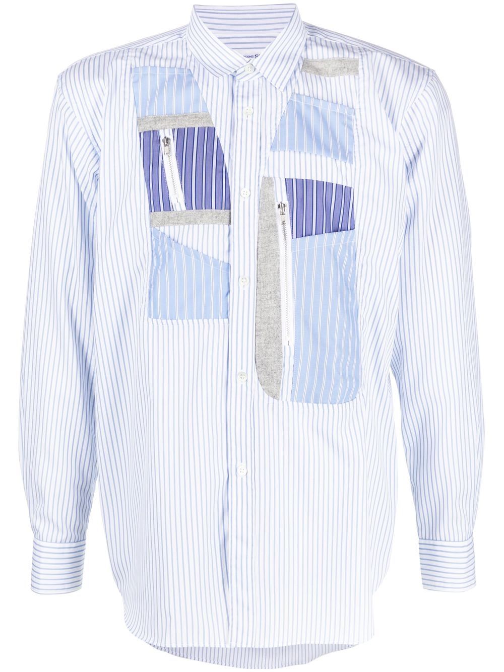 Patchwork-panel button-up shirt - Blue