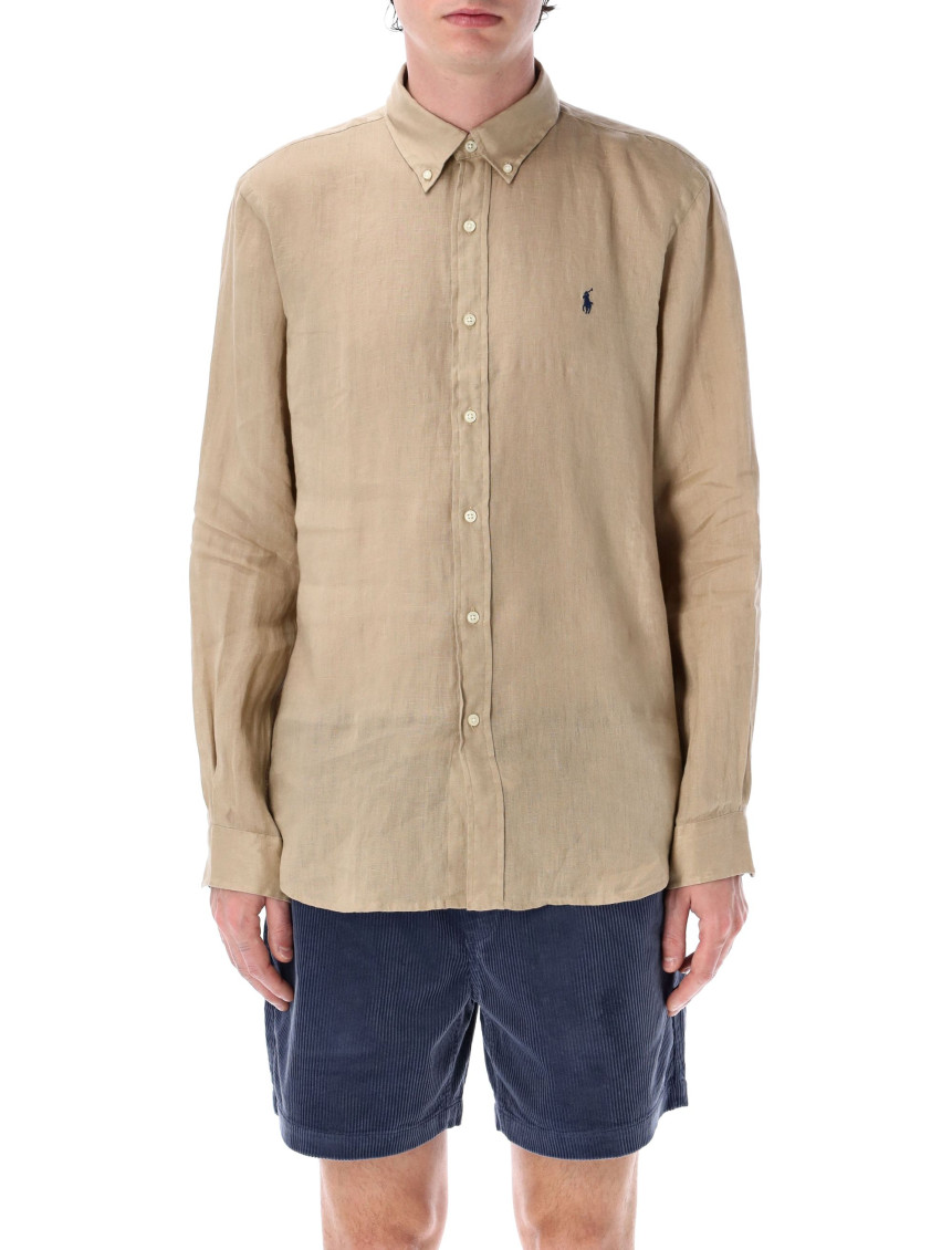 Beige Polo Pony-Embroidered Shirt