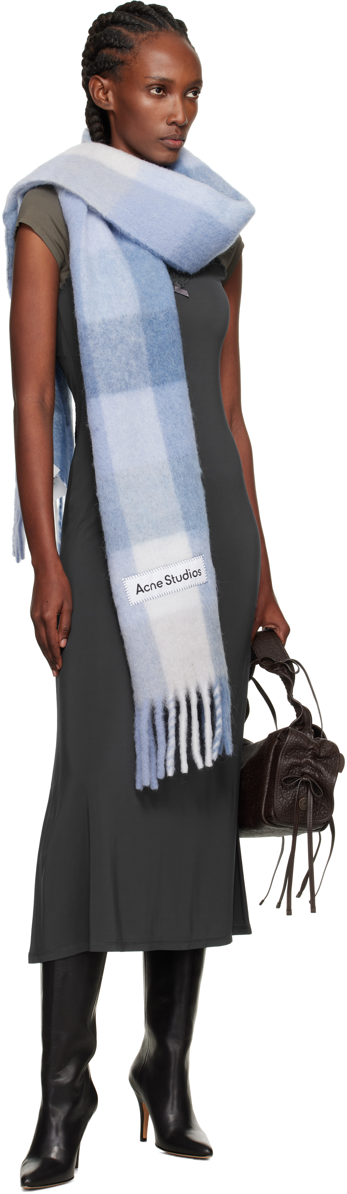 Blue & White Mohair Checked Scarf