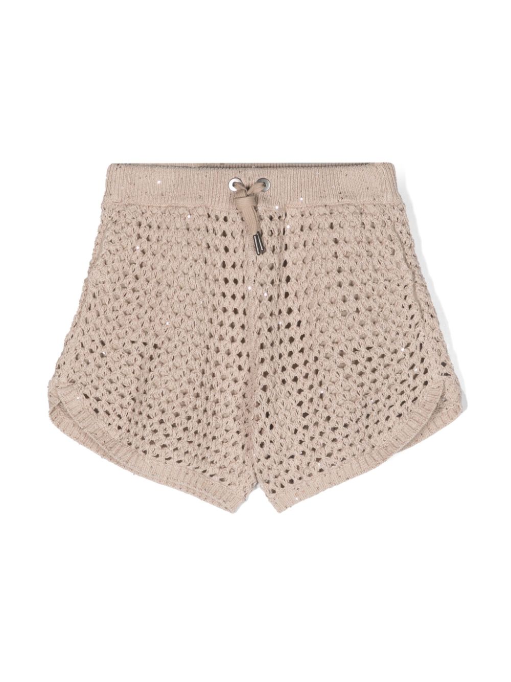 Sequin-embellished open-knit shorts - Neutrals