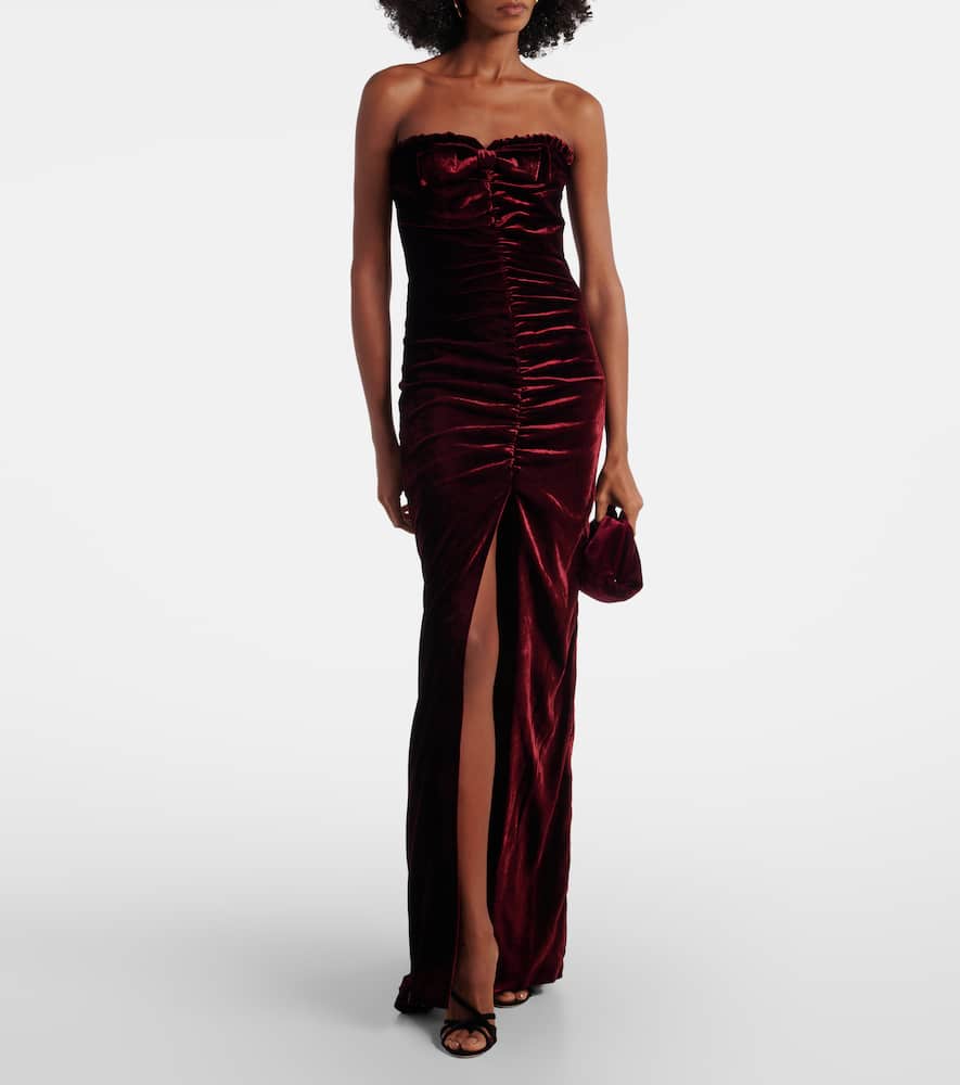 Bow-detail ruched velvet gown