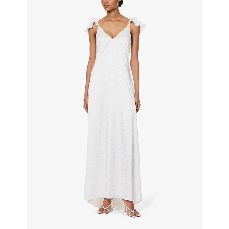 Womens White Sleeveless Ruffle-strap Woven Maxi Dress