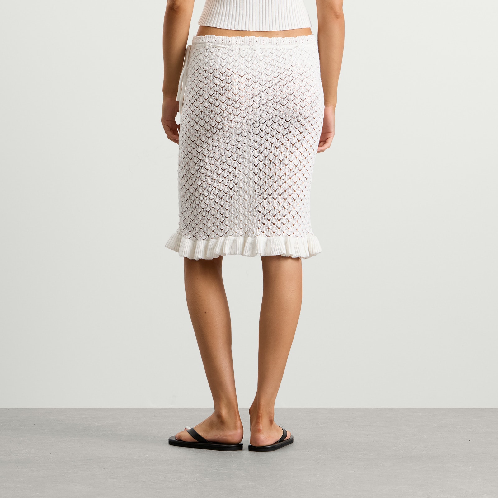 Women's Lace Knit Midi Skirt in White