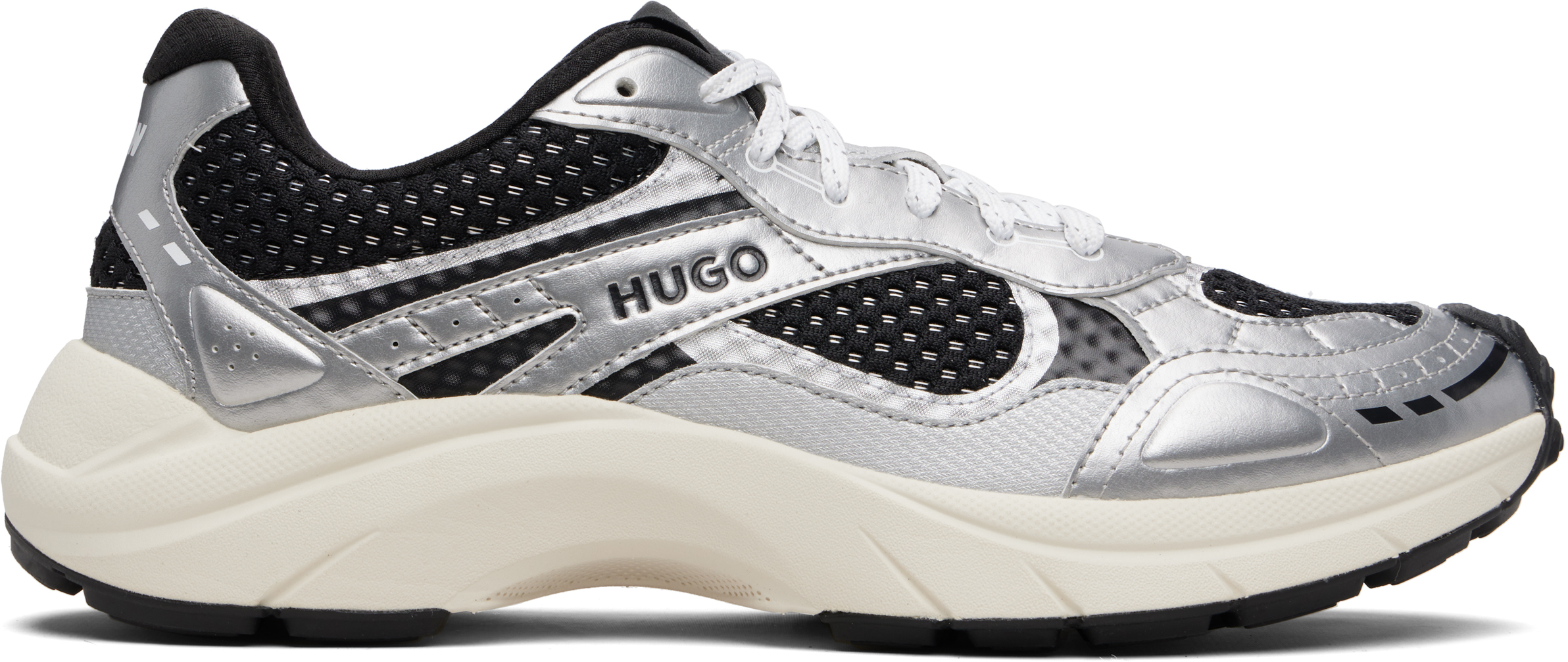 Silver & Black Mesh Faux-Leather Sneakers