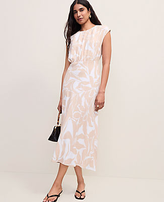Ann Taylor Floral Gathered Midi Dress