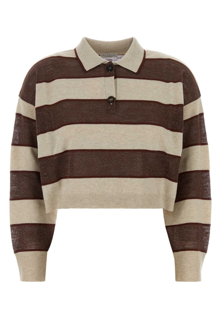 Brunello Cucinelli - cropped wool blend polo shirt striped
