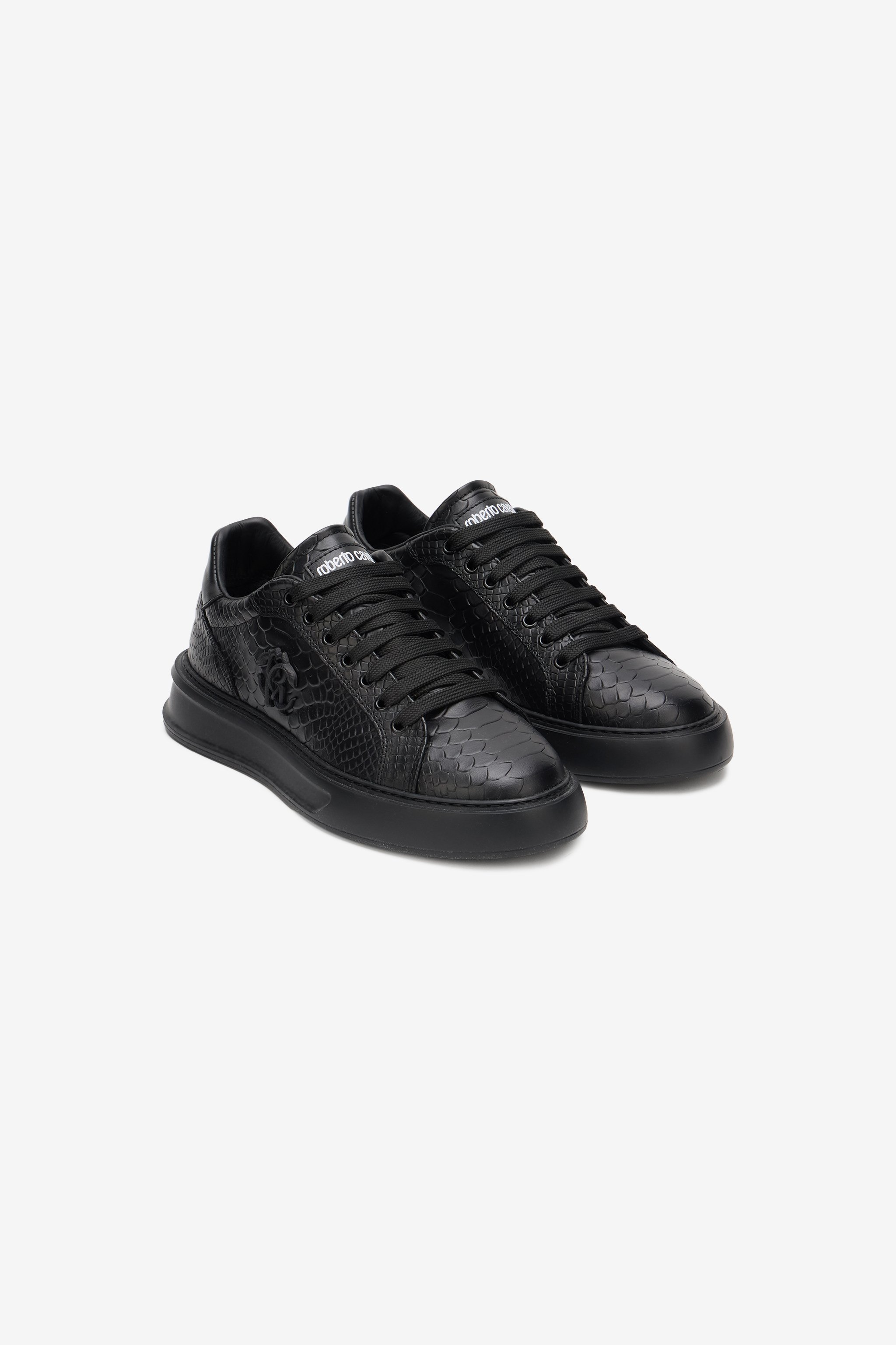 Black Snake-embossed Sneaker With Monogram Rc