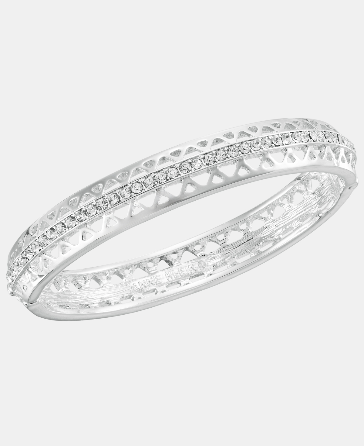 Silver-Tone Boxed Crystal Mesh Stone Open Hinge Bracelet - White