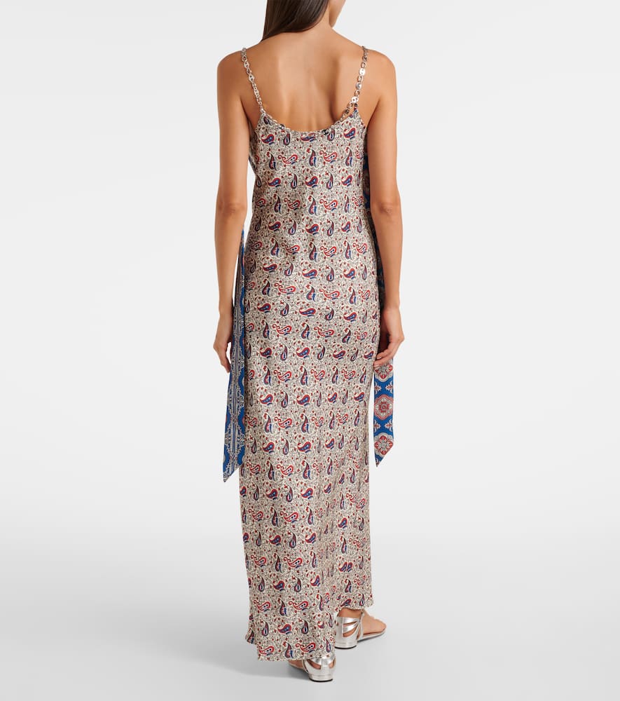 Paisley scarf-detail satin slip dress