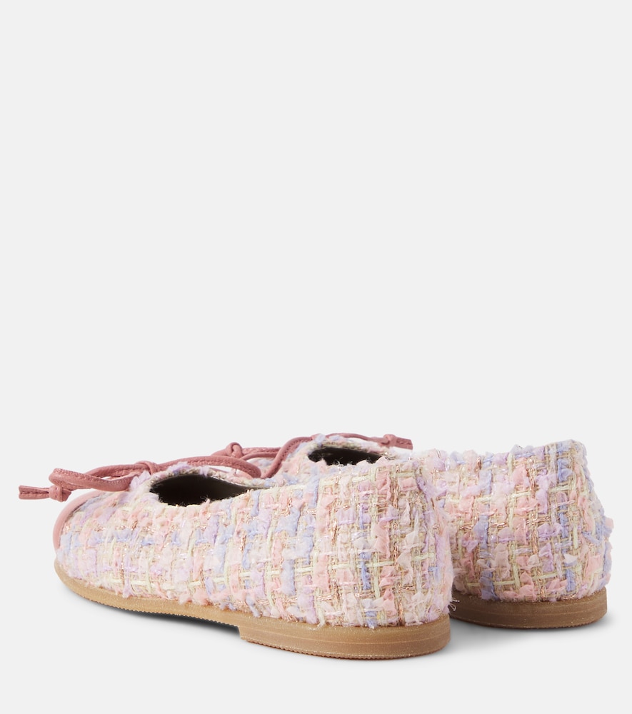 PèPè Leather-trimmed bouclé ballet flats