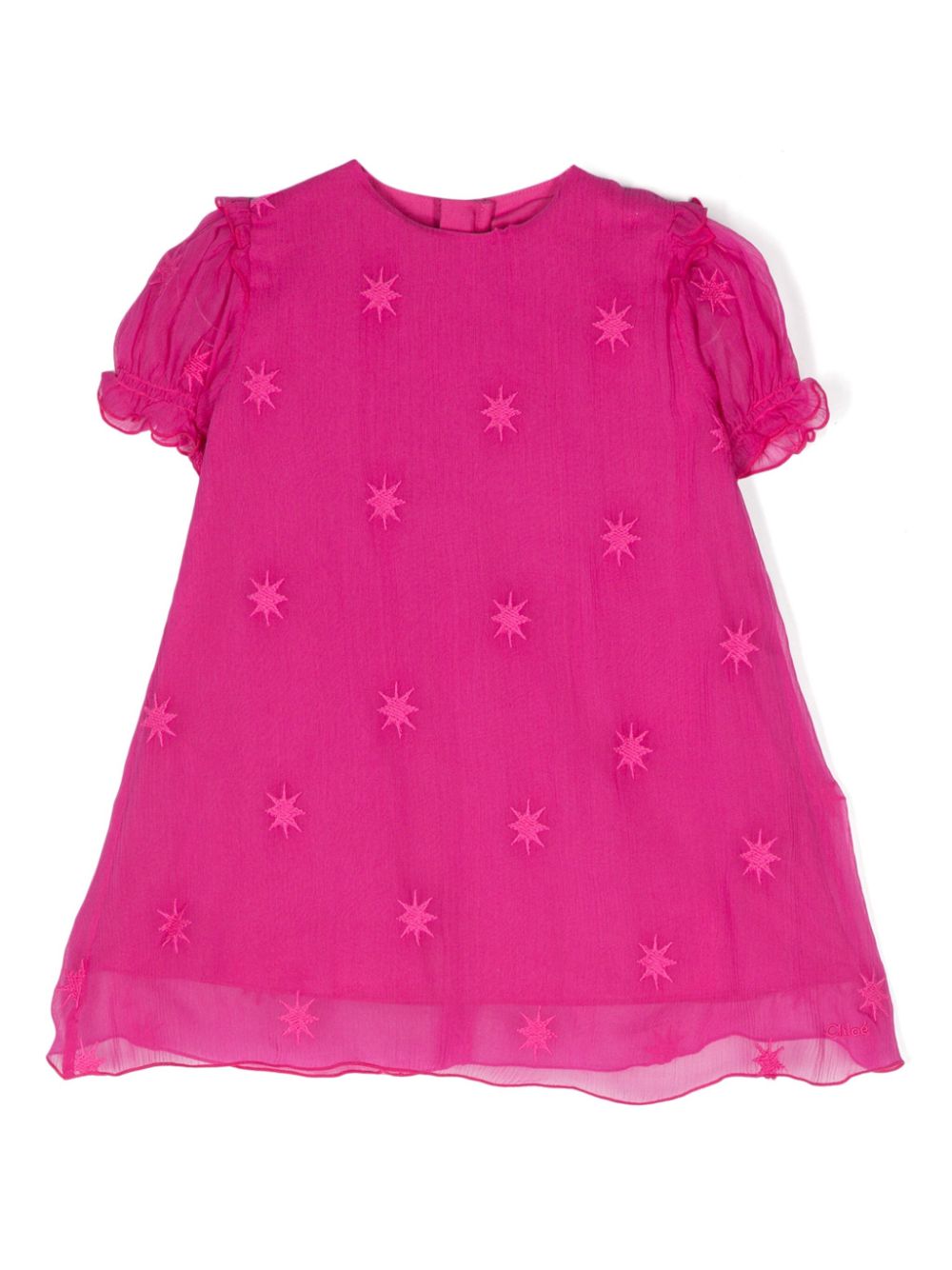 Star-embroidered silk dress - Pink
