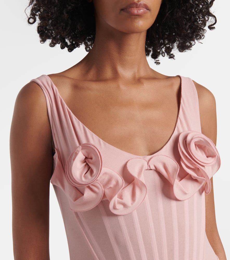 Floral-appliqué silk-blend bustier dress