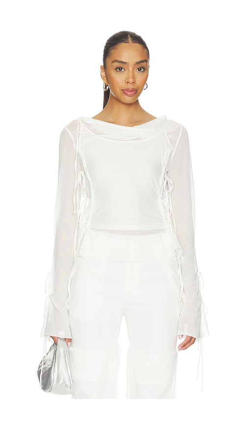 MARRKNULL Patchwork Chiffon Top in White. S. Also in XS