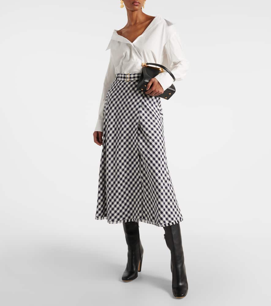 Gingham jacquard midi skirt