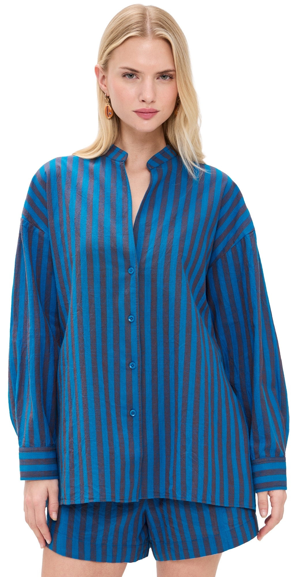 Gustava Button Down Top Blue Pond Stripe