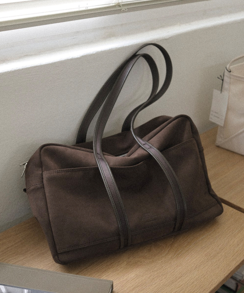 Suede Boston Bag_Brown_Medium