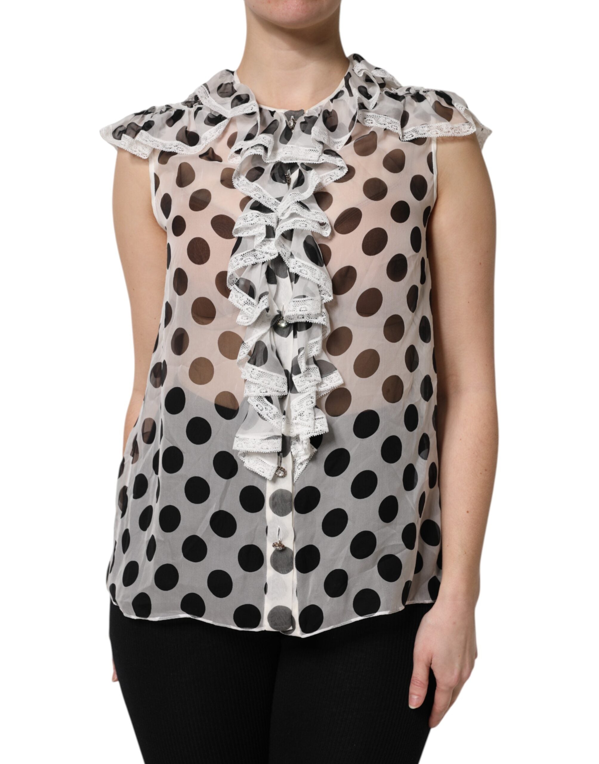 Polka-Dot Silk Blouse — White