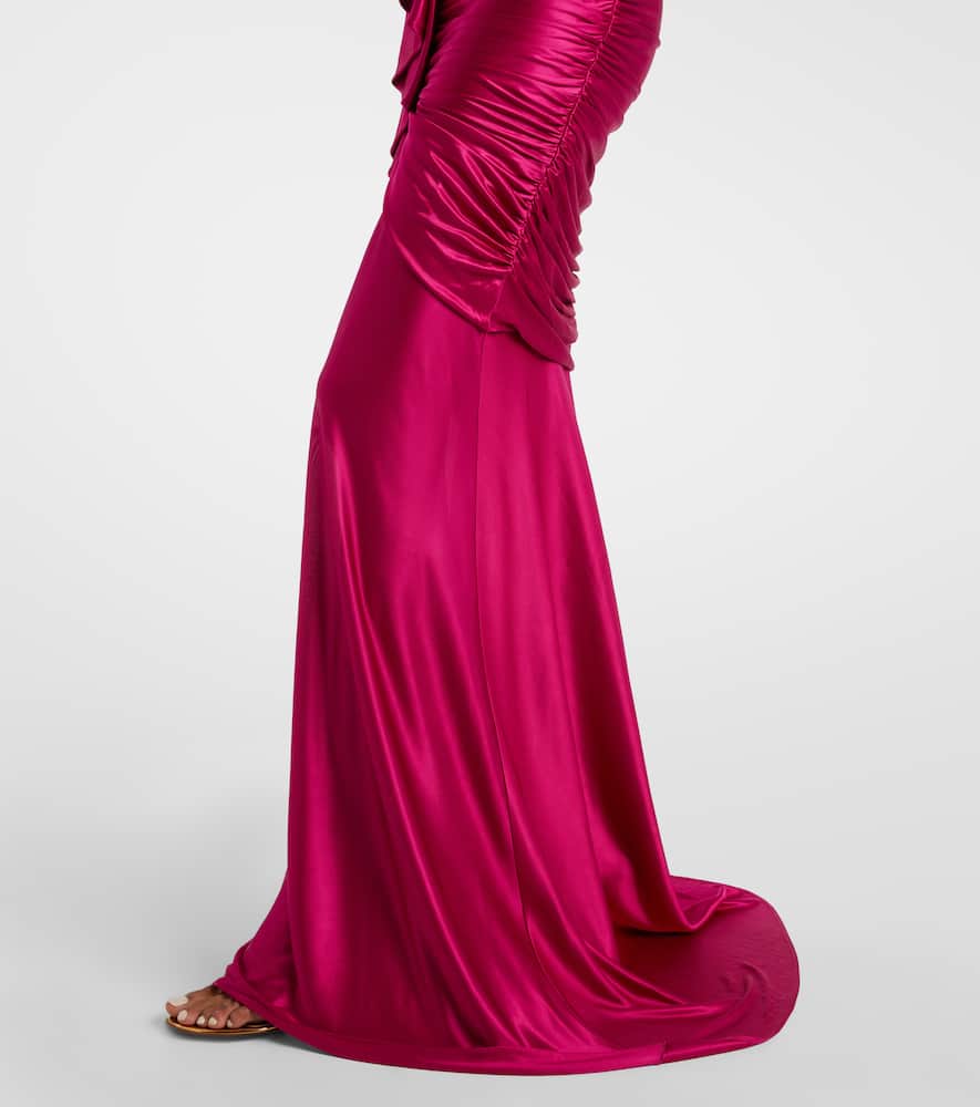 Draped ruffled satin bustier gown