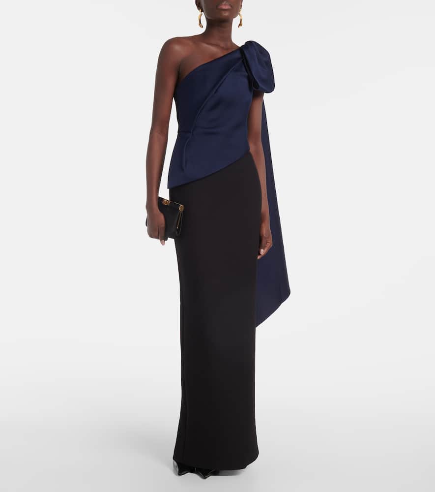 Bow-detail draped taffeta gown