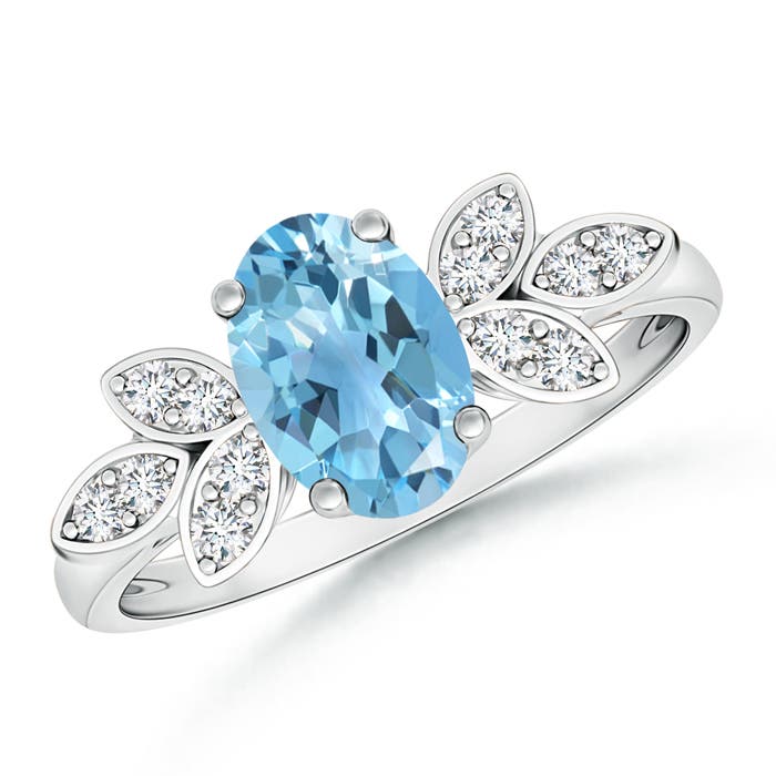 Angara 1.5 Carats Vintage Style Oval Swiss Blue Topaz Ring with Diamond Accents in Platinum