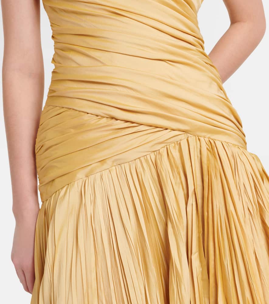 Draped one-shoulder taffeta gown